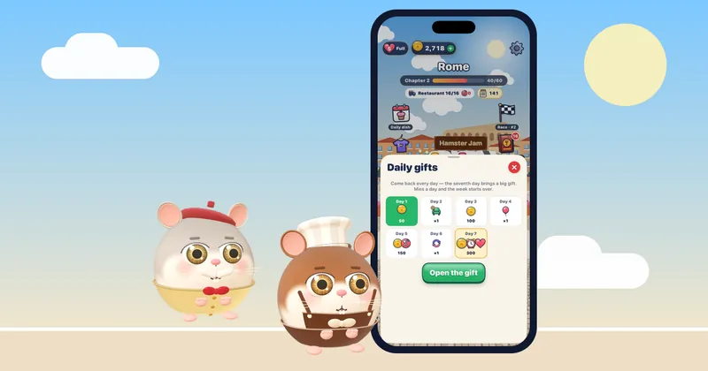 A cozy Hamster Jam puzzle on an iPhone, a gentle low-pressure break while recovering from burnout