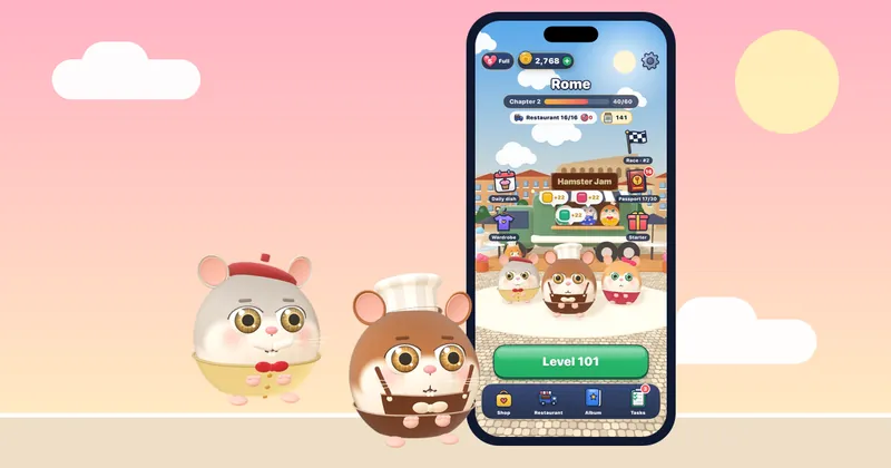 Playing the Hamster Jam brain puzzle on an iPhone for a gentle mental workout
