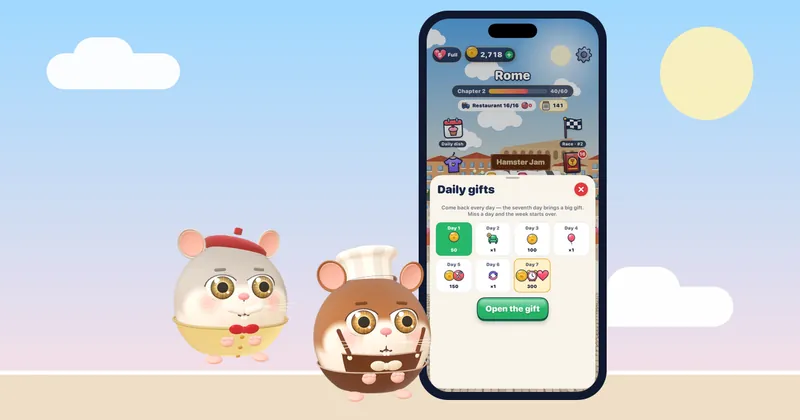 Hamster Jam, ein ruhiges Spiel zum Entspannen fürs iPhone, mit gemütlichem Restaurant