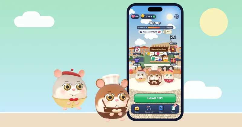 A relaxed casual puzzle moment in Hamster Jam, a cozy game on iPhone
