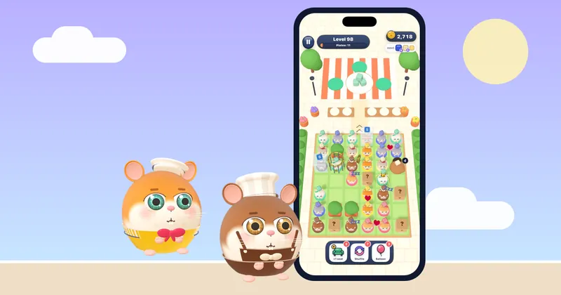 Cozy Hamster Jam restaurant hall, an example of cozy games vs stressful ones