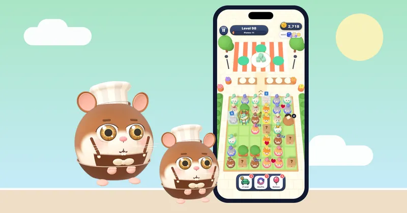 Browsing free iPhone games including the cozy Hamster Jam food sort puzzle on the home screen