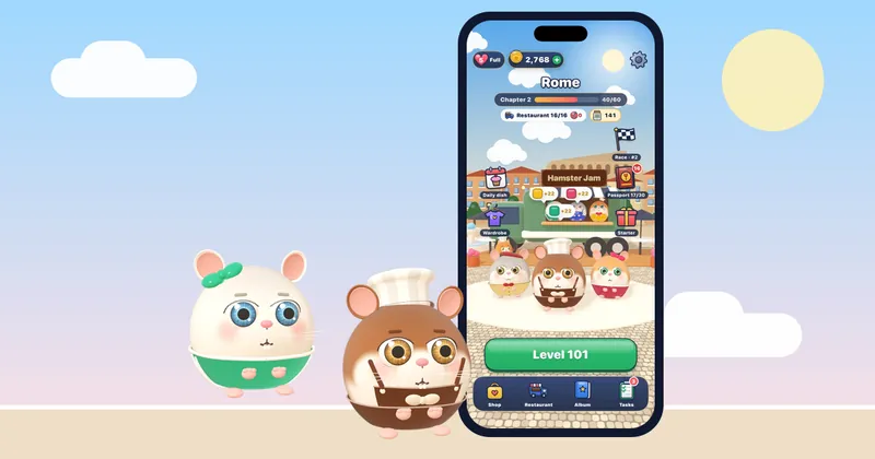 Hamster Jam home screen, a calming game for anxiety and overwhelmed moments