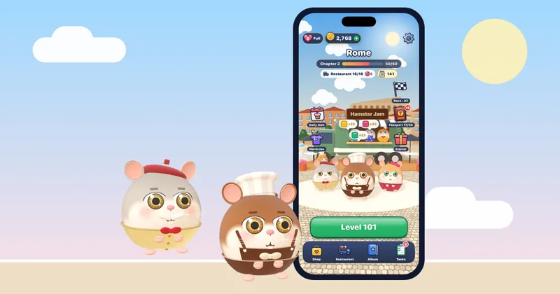 Cozy Hamster Jam restaurant dining hall rebuilt in a world city