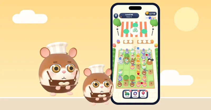 Hamster Jam의 여섯 햄스터 히어로가 모여 있는 귀여운 홈 화면
