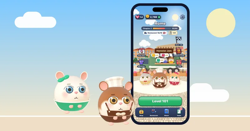 Cozy Hamster Jam puzzle on an iPhone screen, a relaxing game to help you unwind after a long day