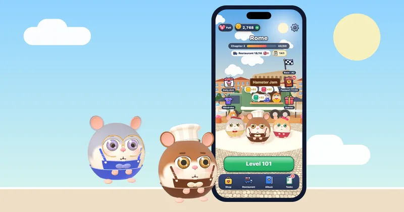 A calm Hamster Jam puzzle on an iPhone home screen, an example of mindful, balanced screen time
